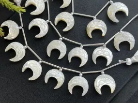 Mother of Pearl Carved Crescent Moon Shape Beads