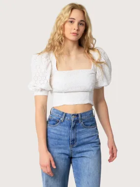 Puff Sleeve Eyelet Crop Top