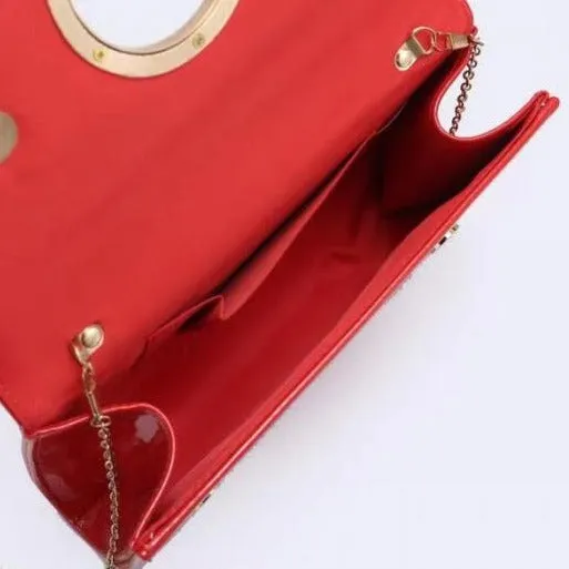 Red Cut-Out Shape Clasp Detail Clutch Handbag