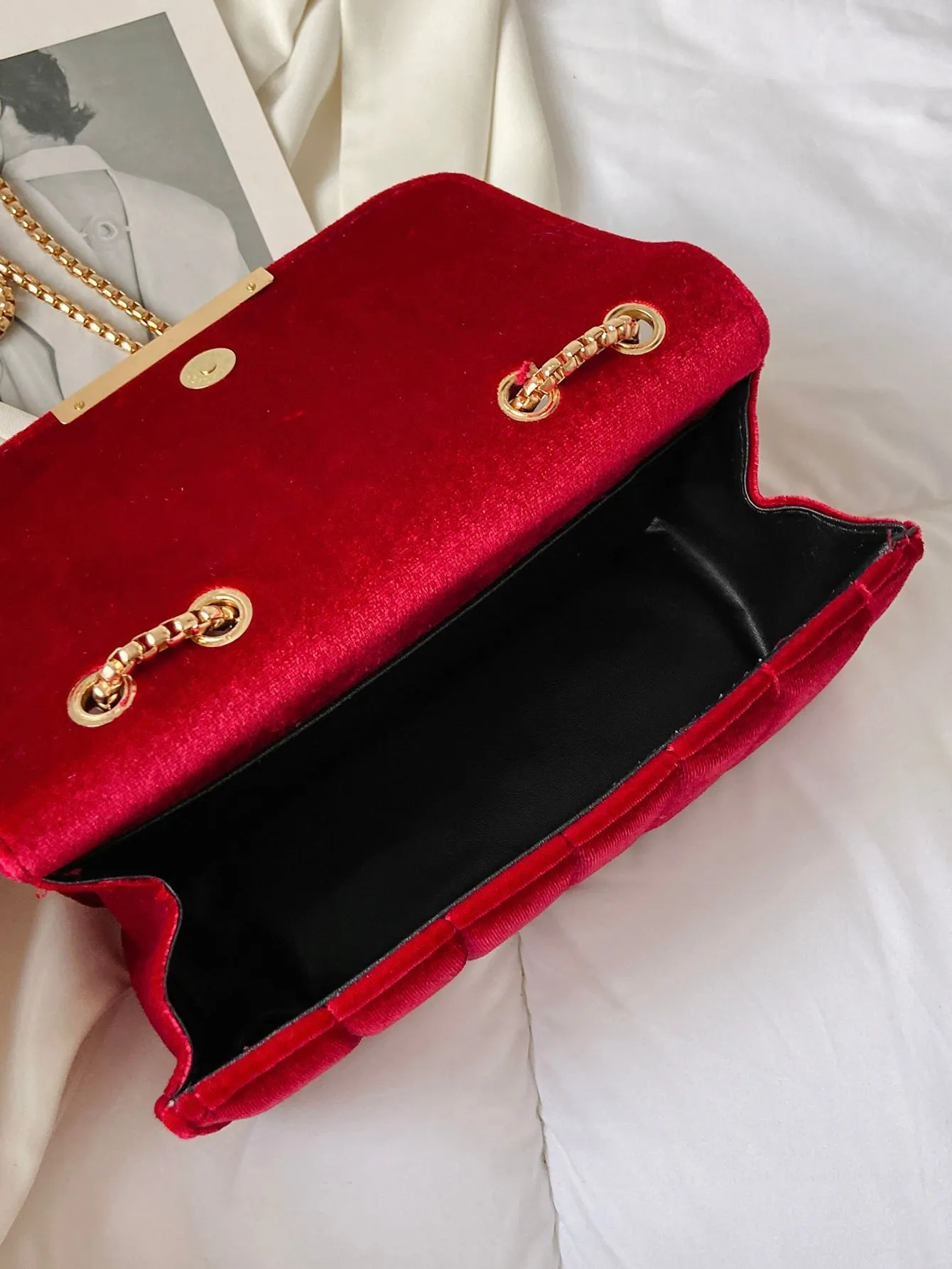 Red Quilted Flap Chain Handbag