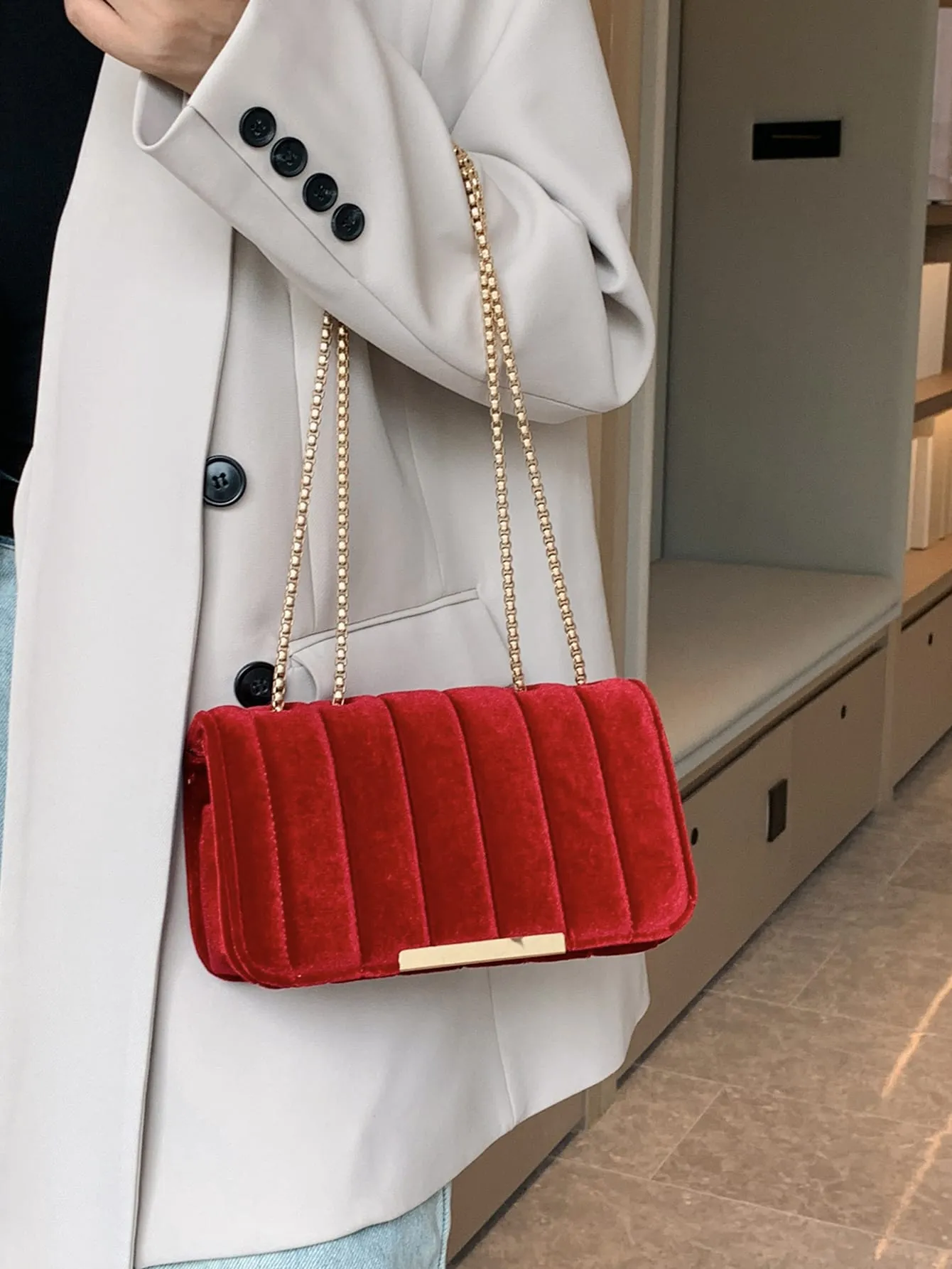 Red Quilted Flap Chain Handbag