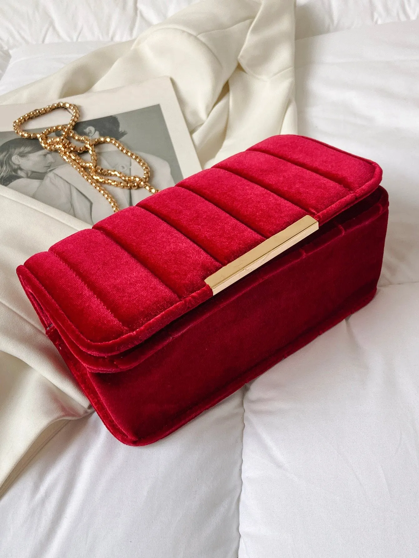 Red Quilted Flap Chain Handbag