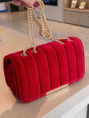 Red Quilted Flap Chain Handbag