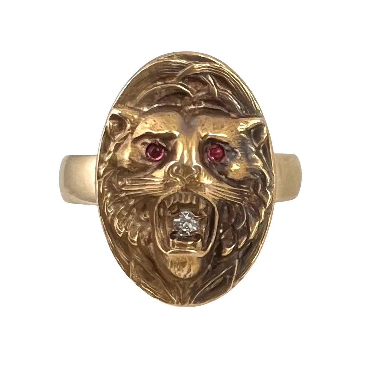 reimagined V I N T A G E // ambiguous big cat / solid 10k yellow gold art nouveau cufflink conversion ring / size 7.25 ish