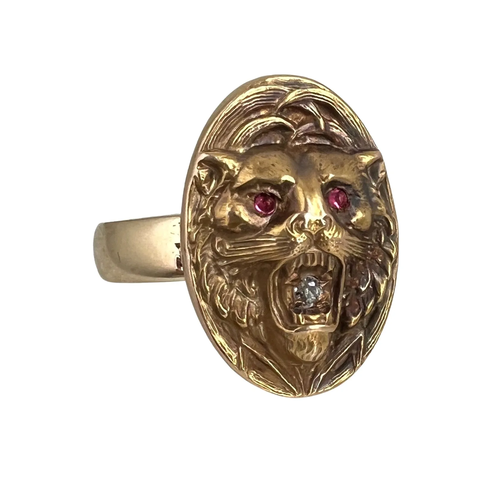 reimagined V I N T A G E // ambiguous big cat / solid 10k yellow gold art nouveau cufflink conversion ring / size 7.25 ish