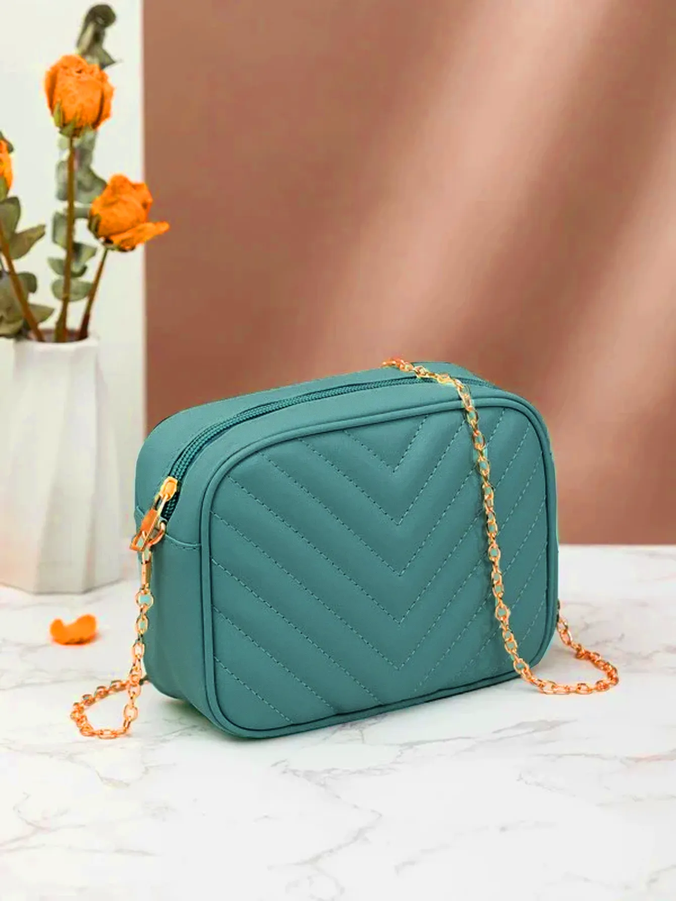 Shein Inspired - Chevron Crossbody Bag ~Sea Green