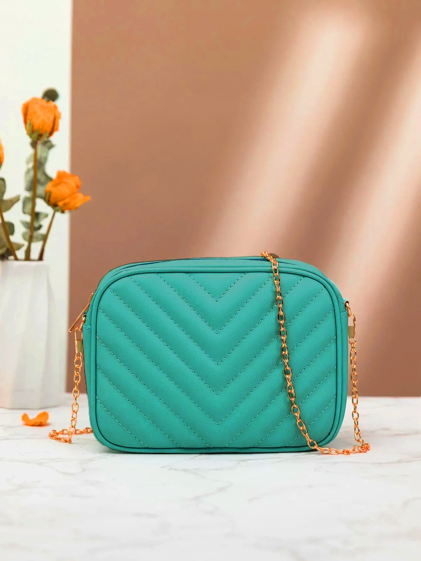 Shein Inspired - Chevron Crossbody Bag ~Sea Green