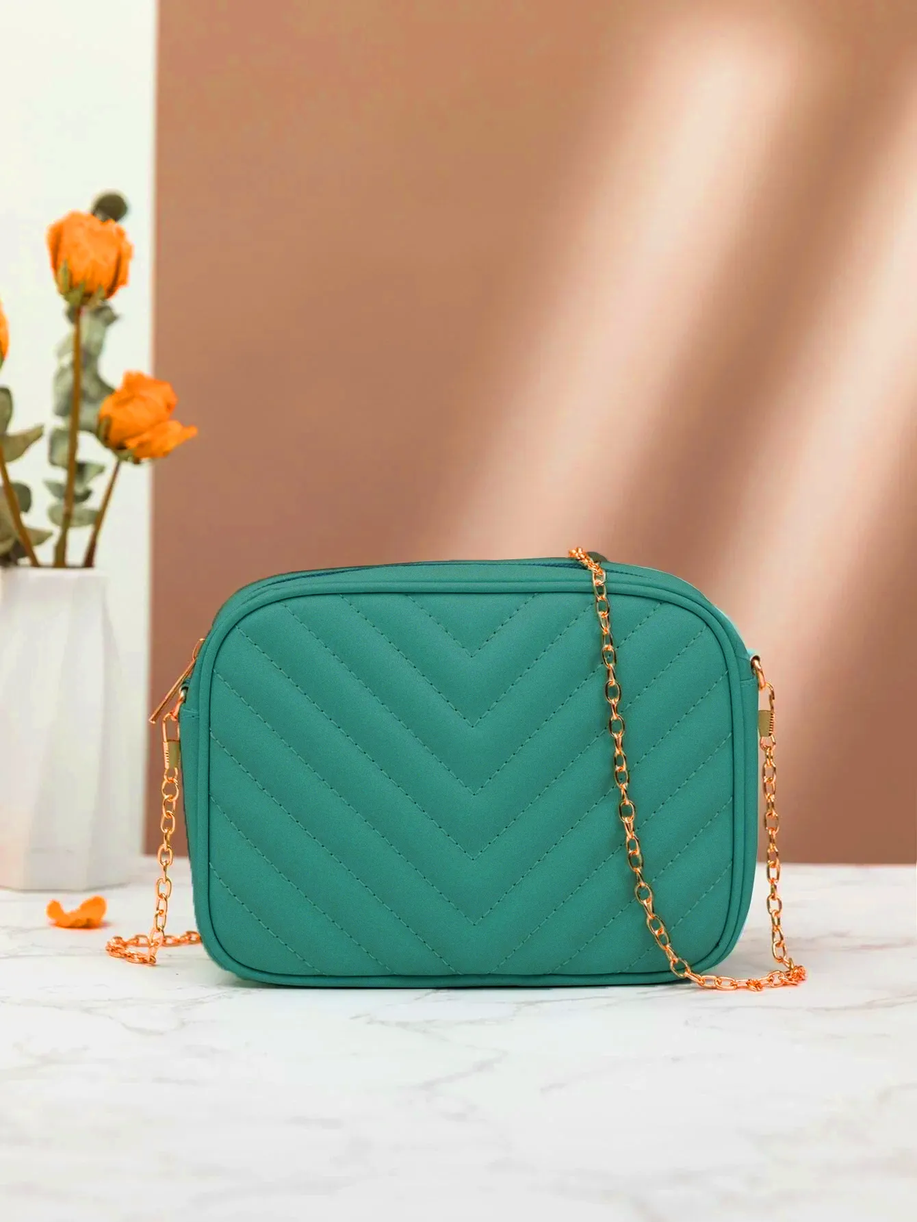 Shein Inspired - Chevron Crossbody Bag ~Sea Green