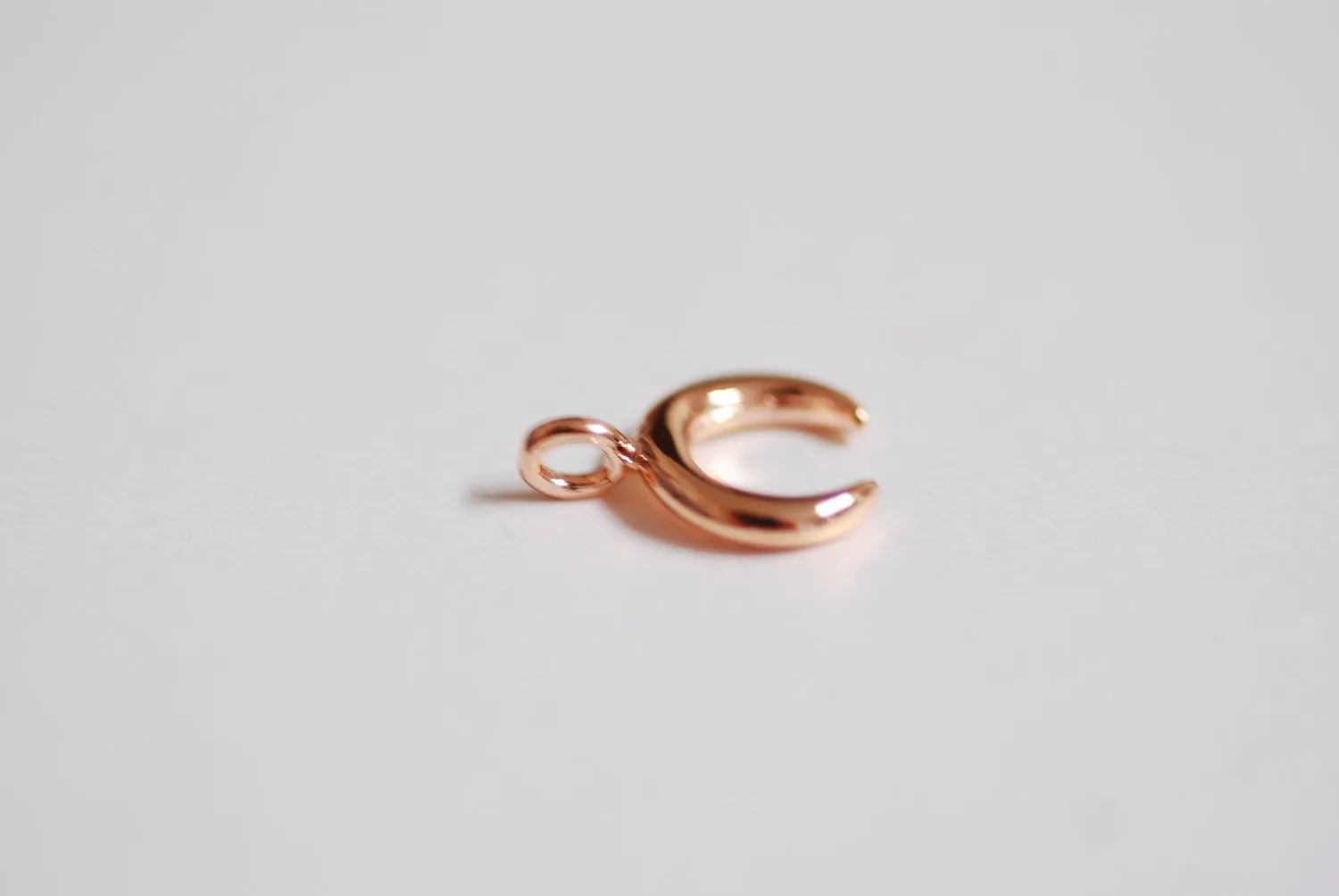 Shiny Wholesale Pink Rose Gold Crescent Moon Charm- Small Crescent Charm, Double Horn, Gold Half Moon, Tiny horn Charm, Upside Down Crescent, 274