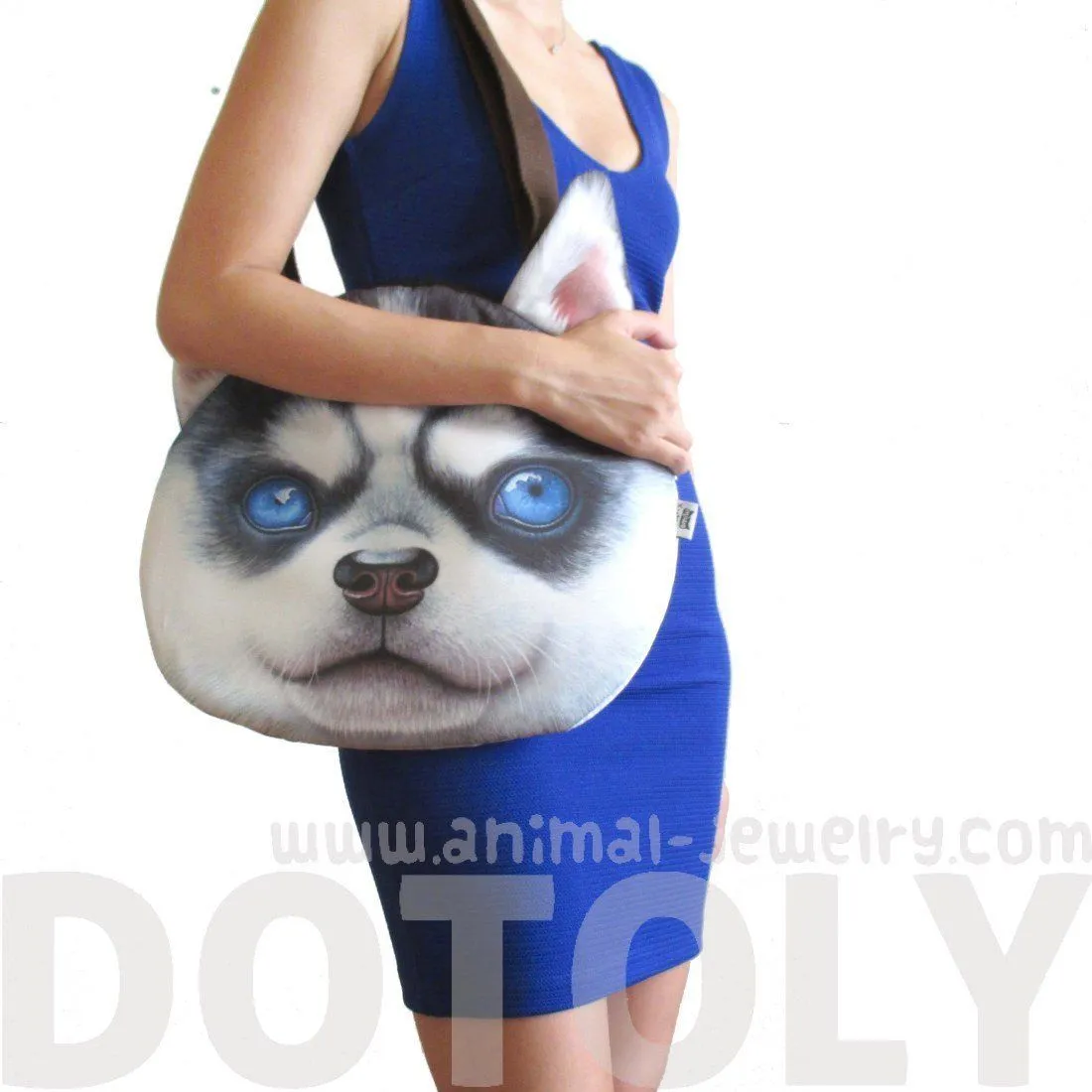 Siberian Husky Puppy Face Shaped Large Shopper Tote Shoulder Bag | Gifts for Dog Lovers