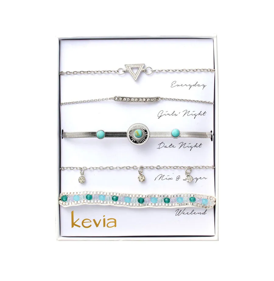 Silver & Turquoise Bracelet Set