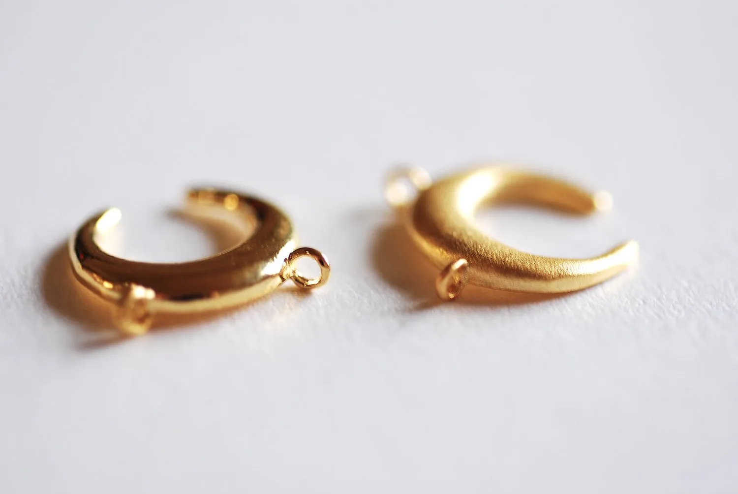 Small Shiny Wholesale Vermeil Gold Crescent Moon Connector Charm- 22k gold plated Half Moon Charm, Double Bail Moon, Double Horn Charm, Pendant, 303