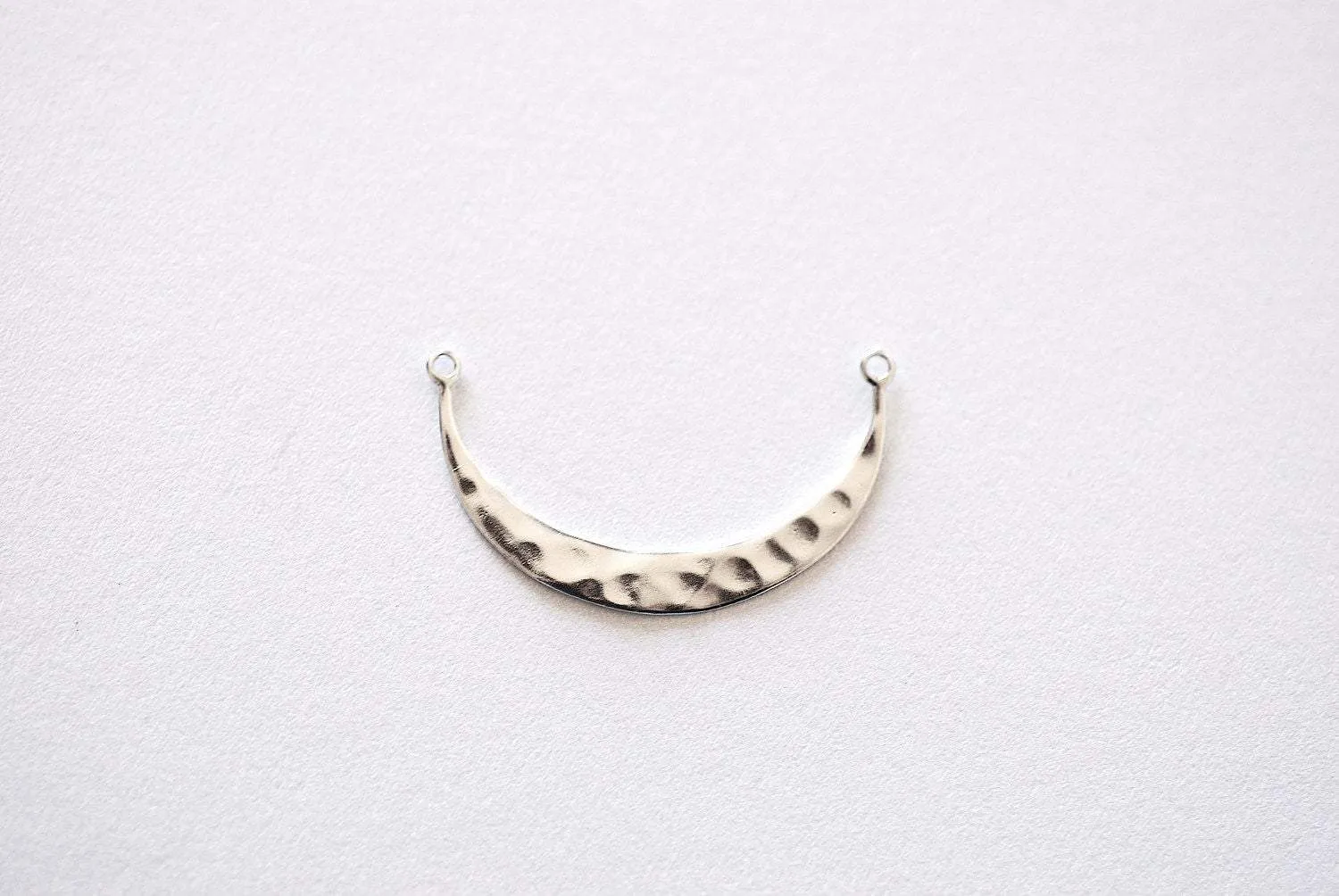 Sterling Silver Wholesale Hammered Crescent Moon Connector- 925 Silver Hammered Half Moon Link Spacer, Crescent Charm, Hammered Half Circle Connector