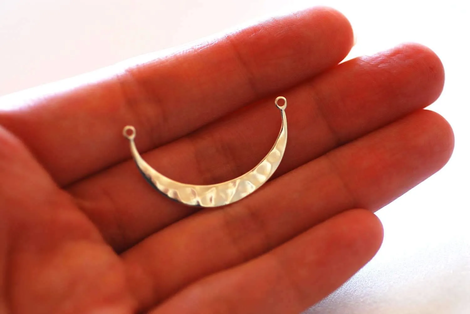 Sterling Silver Wholesale Hammered Crescent Moon Connector- 925 Silver Hammered Half Moon Link Spacer, Crescent Charm, Hammered Half Circle Connector