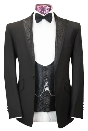 The George Classic Black Dinner Suit with Paisley Lapel