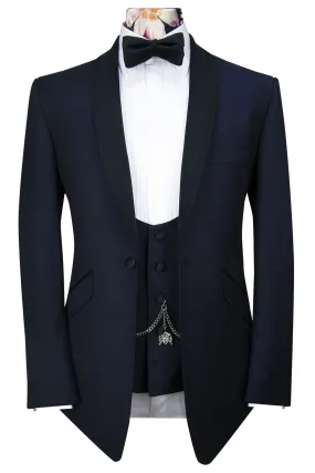 The Verona Midnight Navy Shawl Suit with Subtle Navy Diamond Pattern