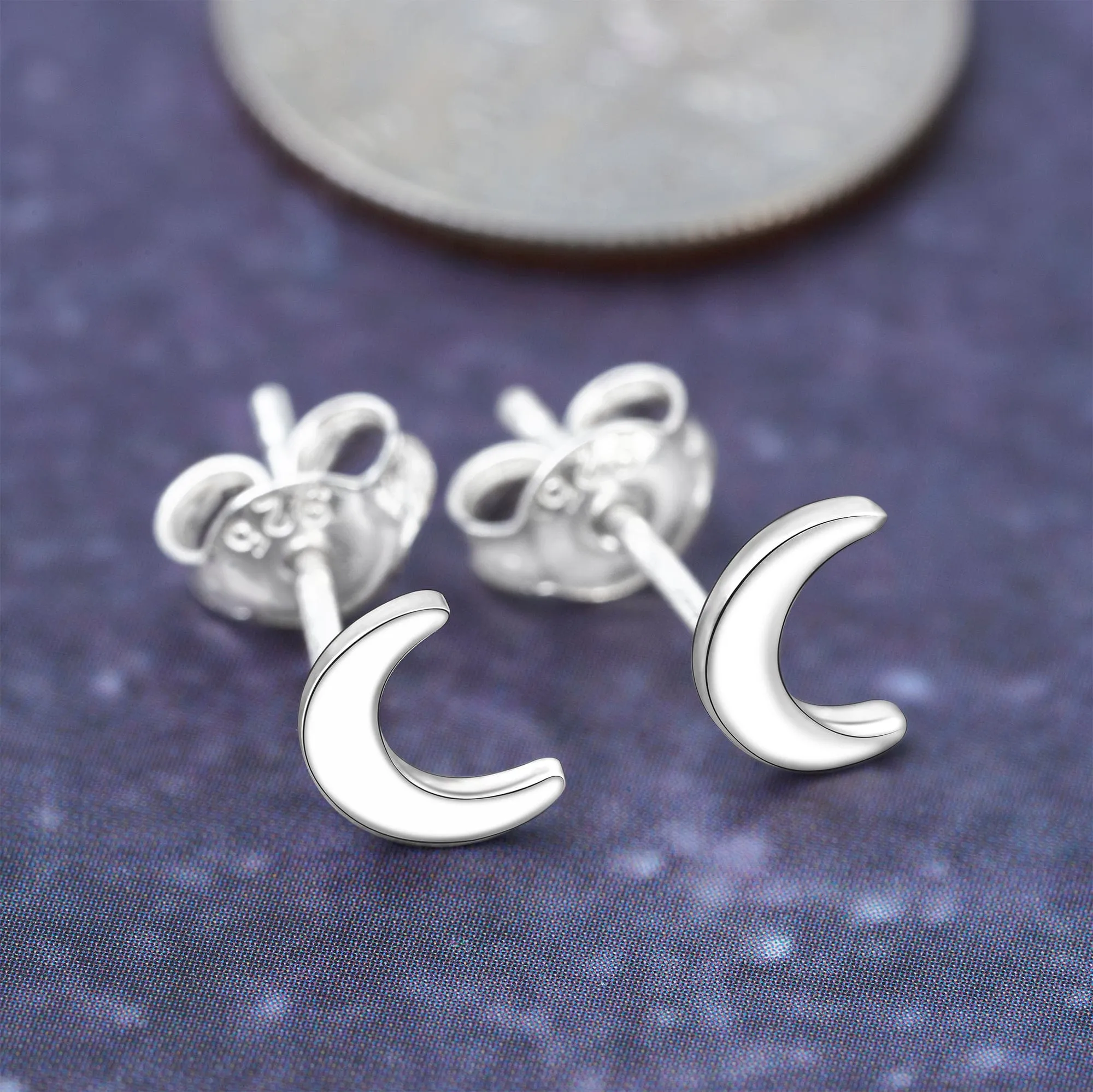 Tiny Crescent Moon Earrings Stud Sterling Silver