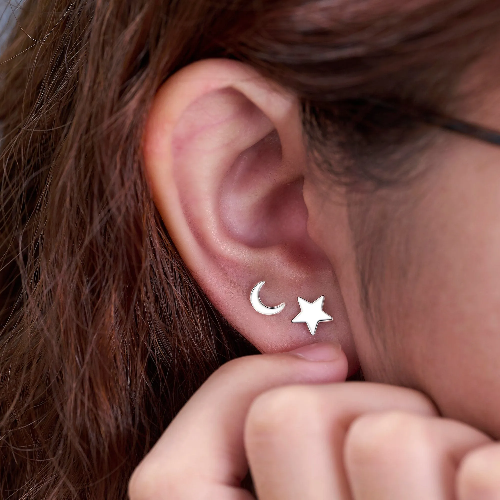 Tiny Crescent Moon Earrings Stud Sterling Silver