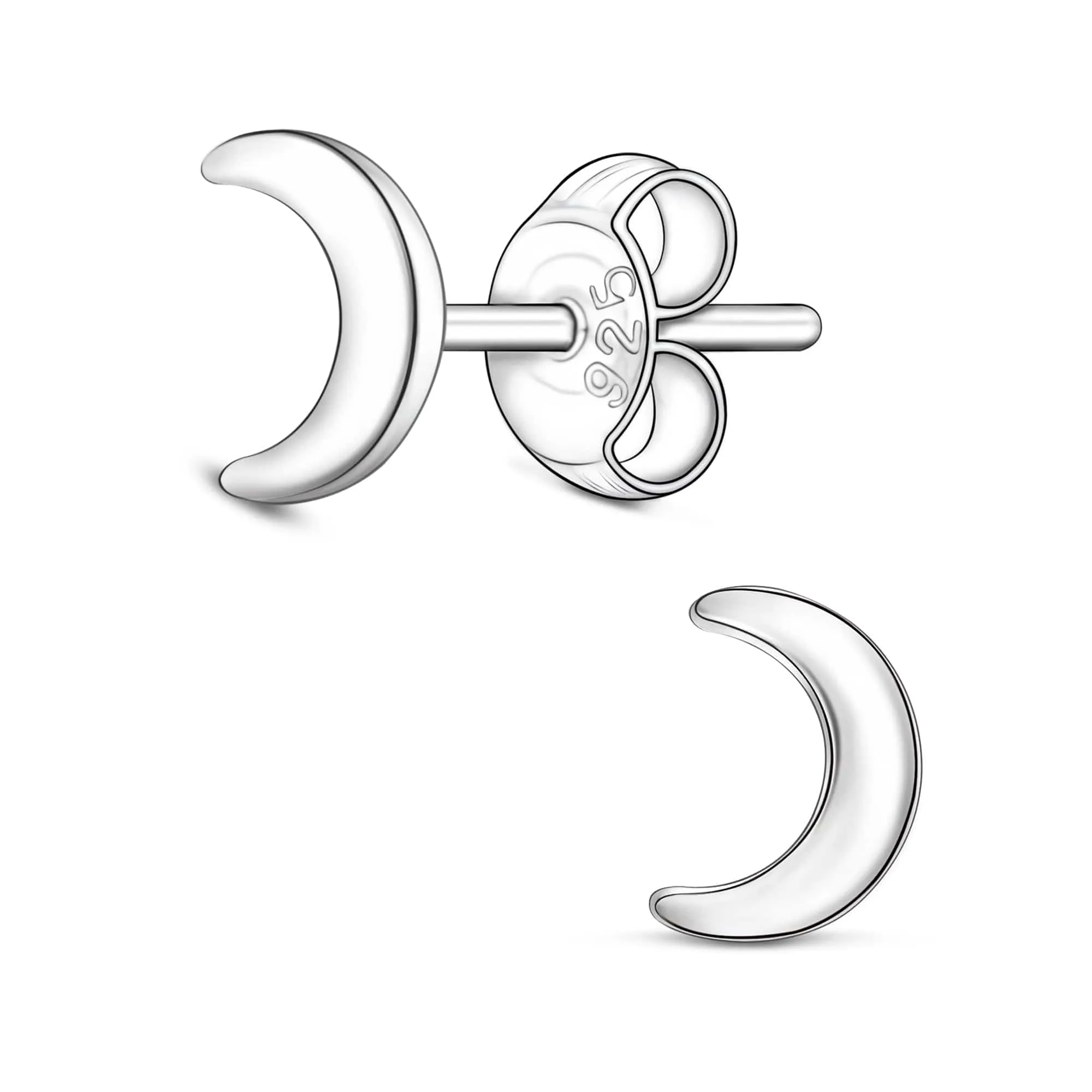 Tiny Crescent Moon Earrings Stud Sterling Silver