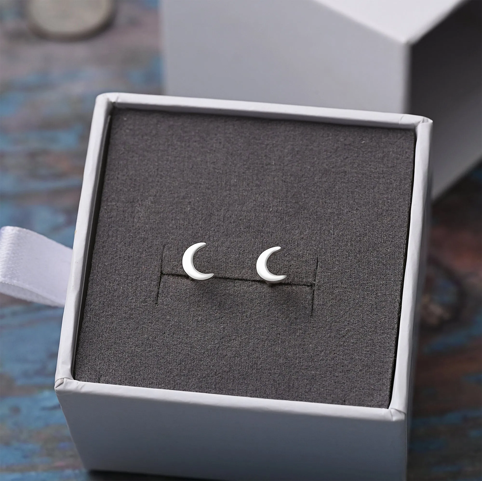 Tiny Crescent Moon Earrings Stud Sterling Silver