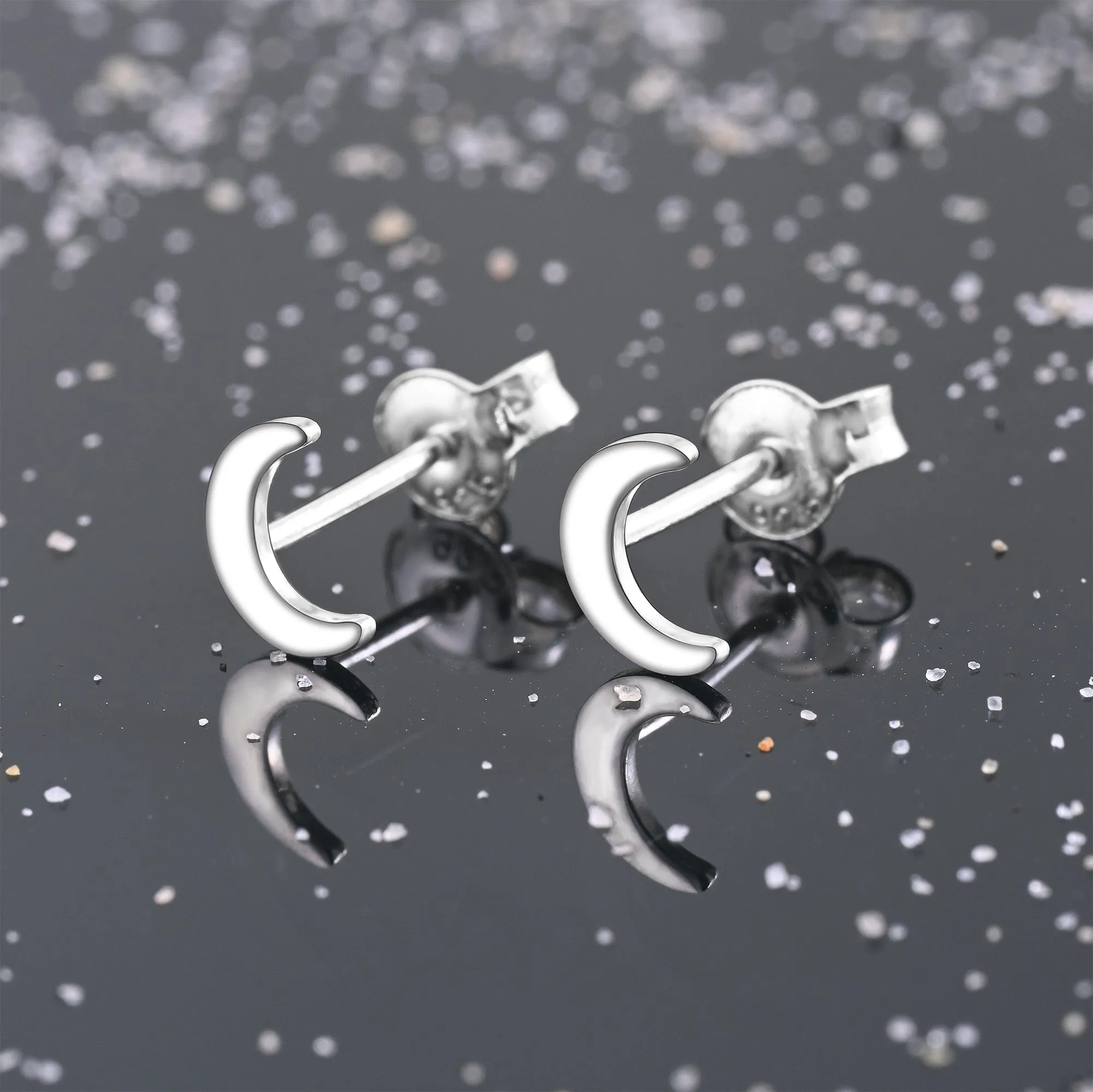 Tiny Crescent Moon Earrings Stud Sterling Silver