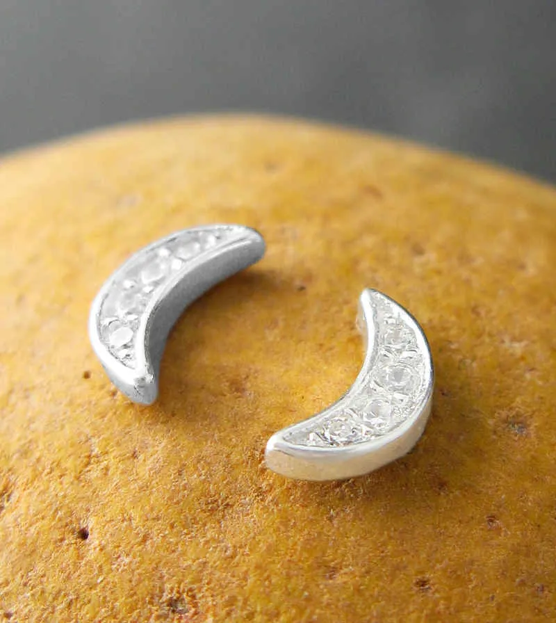 Tiny CZ Crescent Moon Stud Earrings