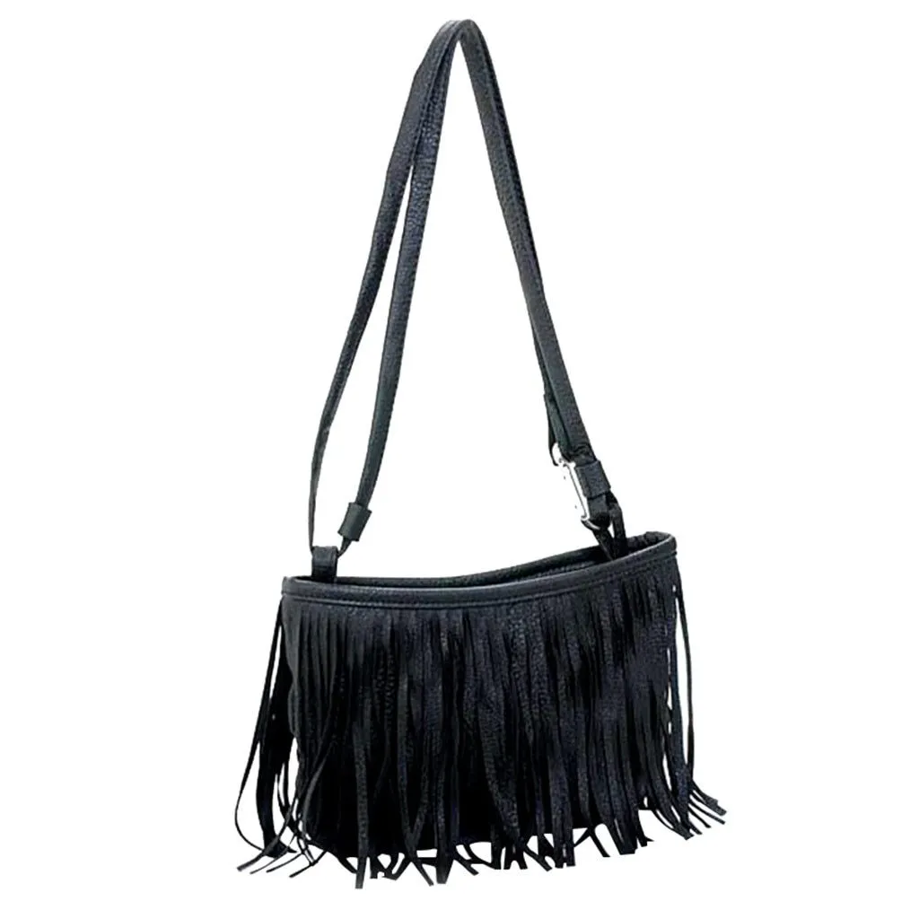 Trendy Women Flap Soft Leather Shoulder Bag Simple Fringed Crossbody Bag