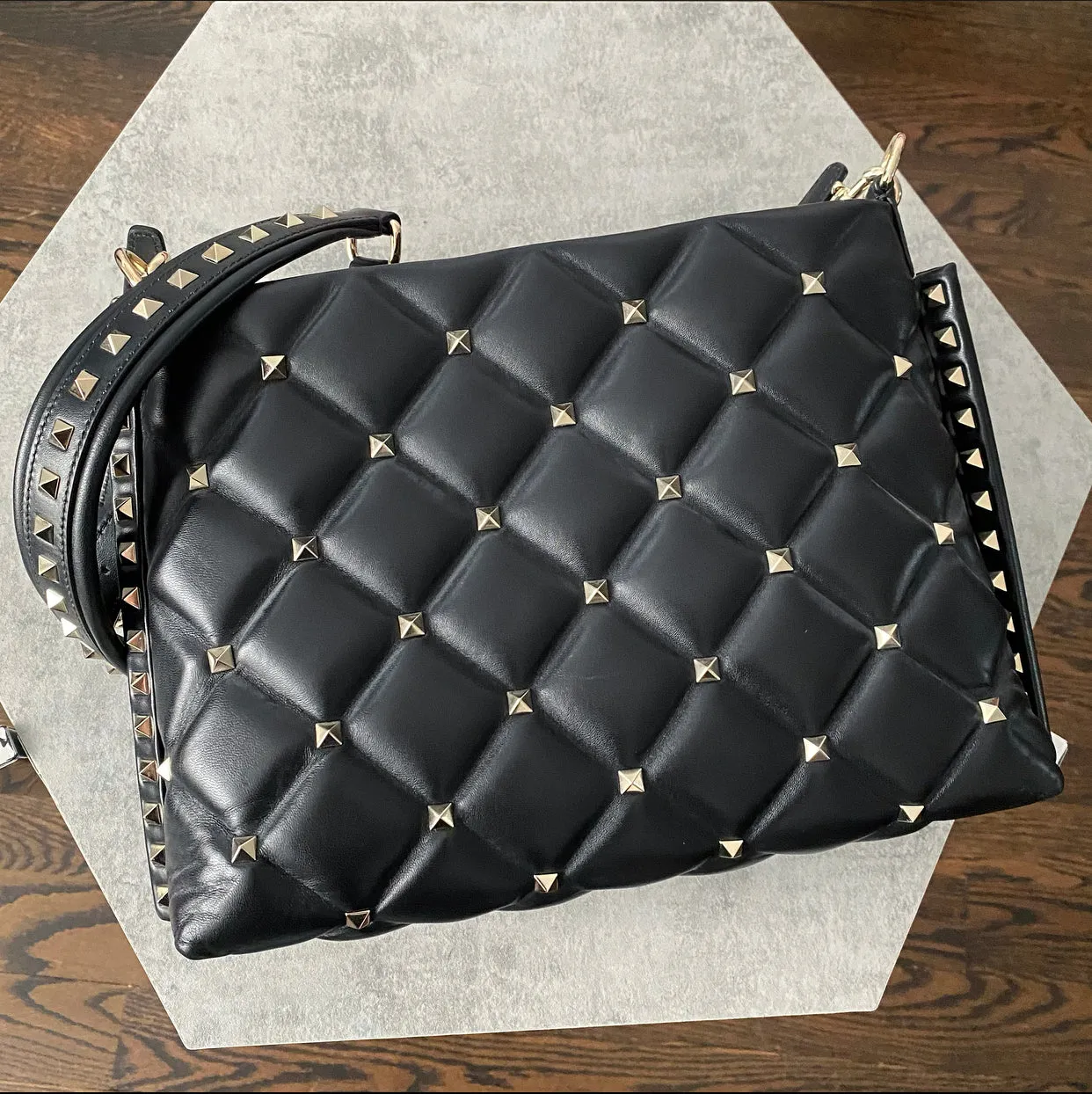 Valentino Black Quilted Candystud Shoulder Bag