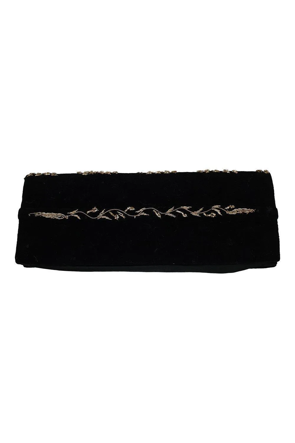 VINTAGE 1930s Black Velvet Long Rectangular Embroidered Striped Zardozi Clutch Bag (S)