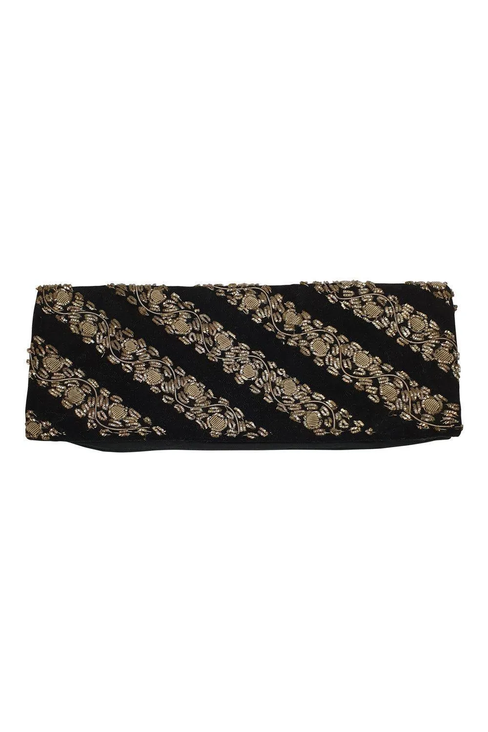 VINTAGE 1930s Black Velvet Long Rectangular Embroidered Striped Zardozi Clutch Bag (S)