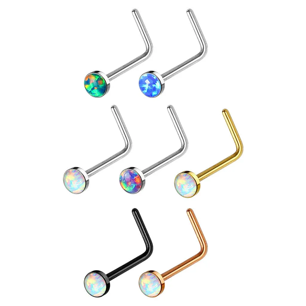 WILDKLASS 7 pcs Gem Box Value Pack Opal Set 316L Surgical Steel L Bend Nose Stud Rings